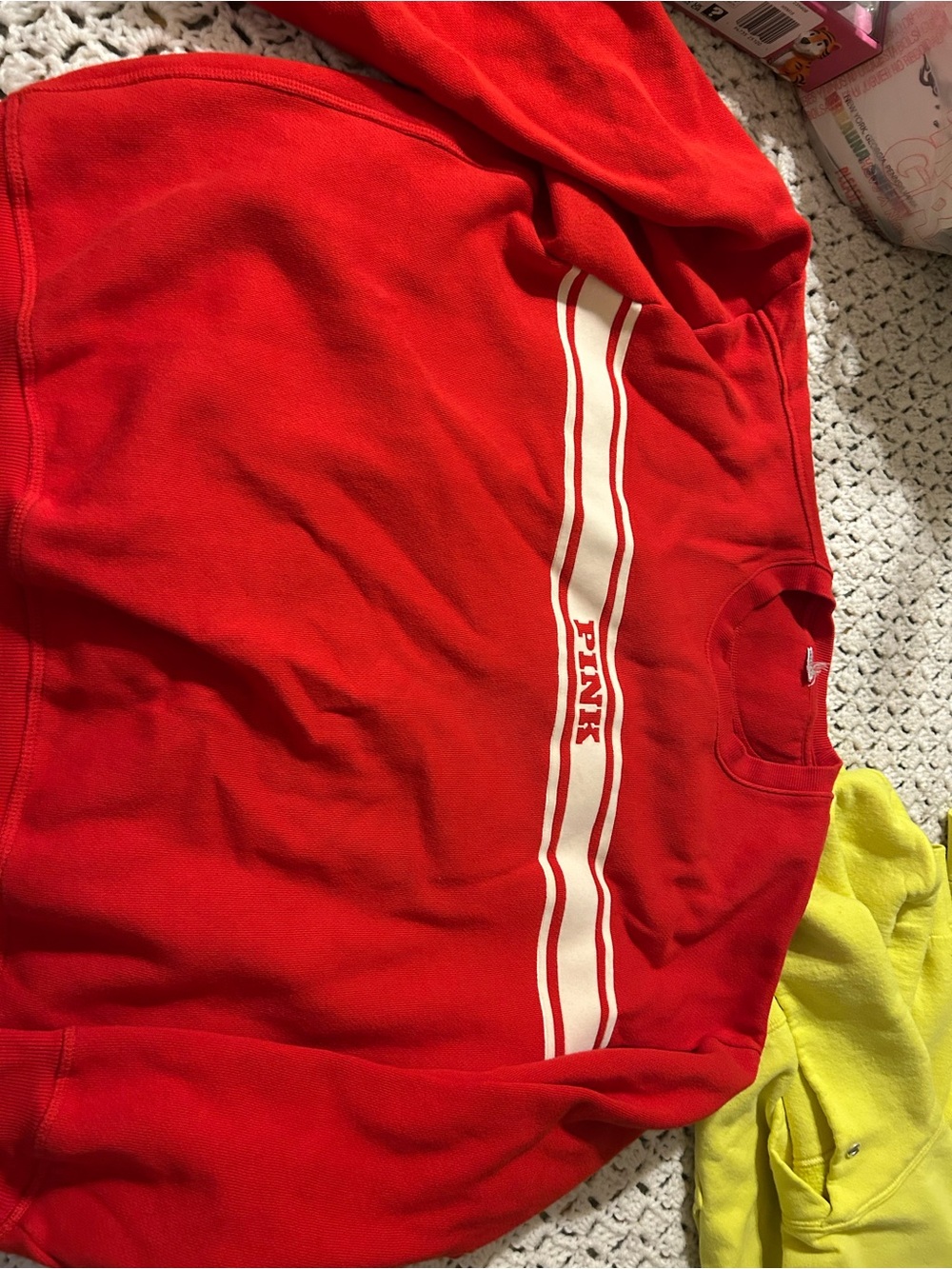 PINK Victoria's Secret Red Sweatshirt with White Stripe Logo
